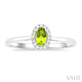 5x3 MM Oval Shape Peridot and 1/20 Ctw Single Cut Diamond Halo Semi-Precious Ring in 14K White Gold